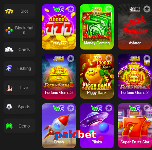 Main screen of Paidbet game page for PK players